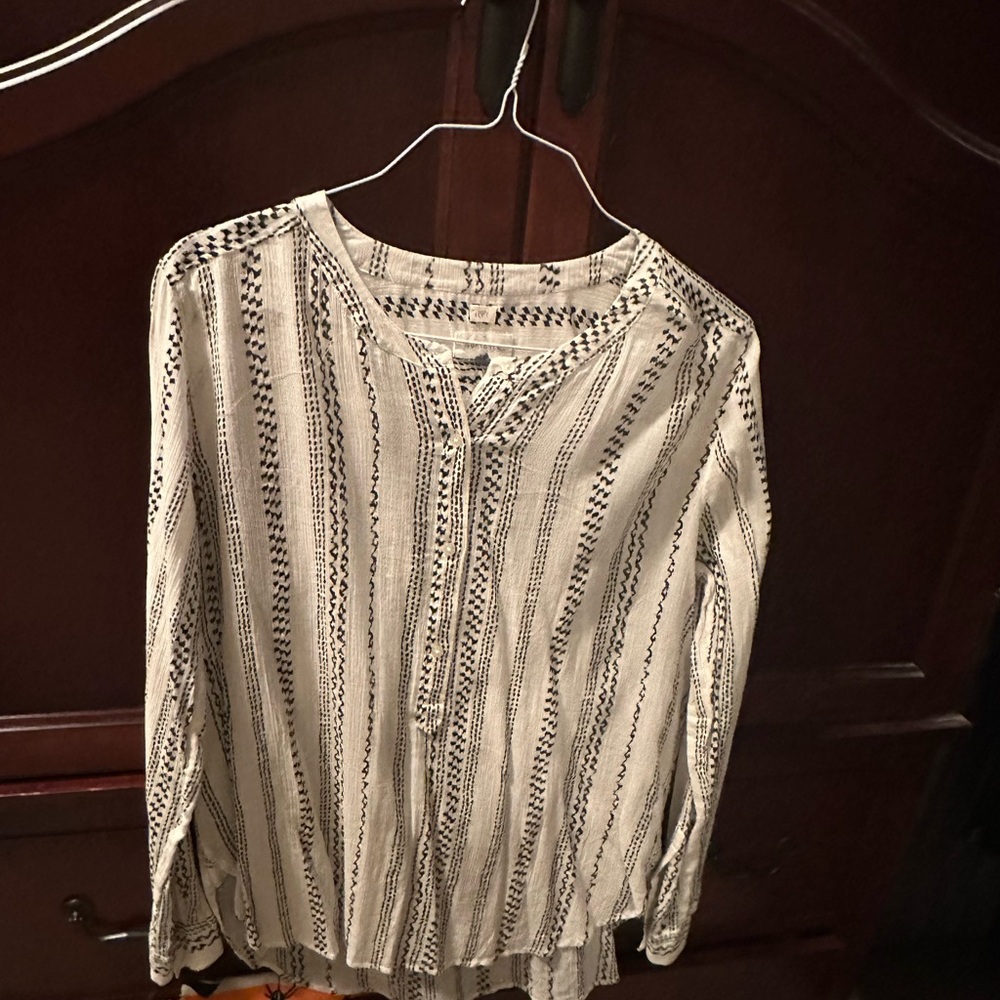 LOFT Black and White Striped Blouse